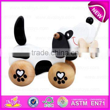 Kids toddler wooden dog pull along toys,Wooden Baby Push and Pull Dog toy W05B106