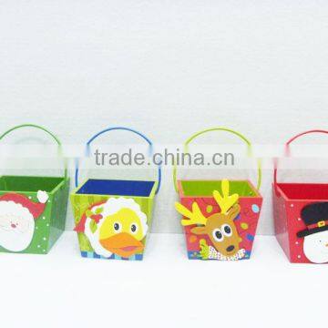 Christmas deer duck snowman wooden basket with handles