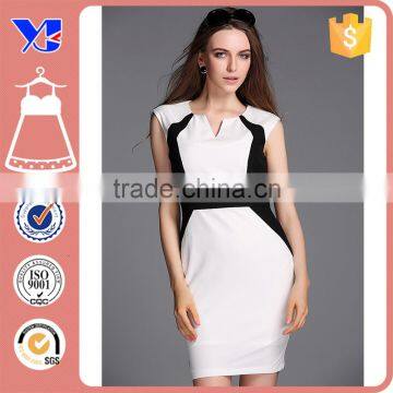 Wrap Stitching Office Wear Formal Sleeveless Colorblock Bodycon Dress