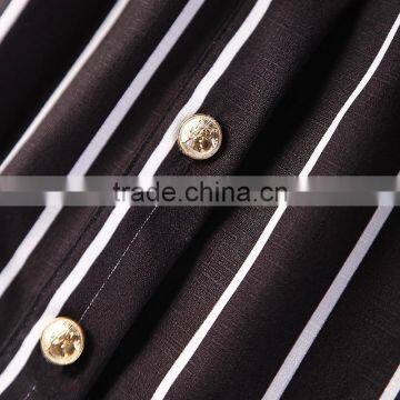 Women Fashion Short Sleeve White and Black Stripes Printing Button Down Loose Legging Casual Romper Jumpsuit photo-3