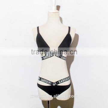 2017 New Design Open Sexy Girl Full Photo Letter Printing Strappy Bikini Triangle Cross Bandgae Bikini Swimsuit Bathing Suit photo-2