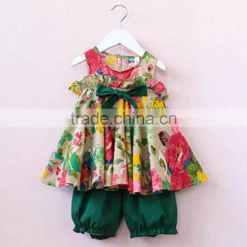 BBY6021 Fashion Clothing 2017 Child Girls Flower Tops and Shorts Two Piece Sets photo-2
