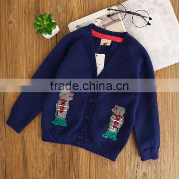 Wholesale Navy Blue Color v Neck Cotton Babies Knitting Sweater Designs photo-3