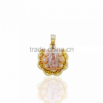 Three tone plated Religious Mother Mary Baby Flower Pendant