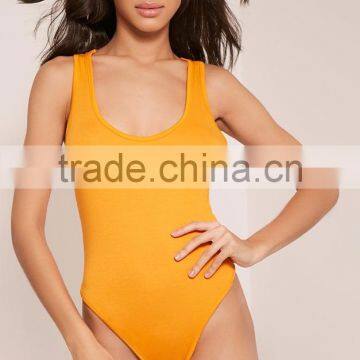 Custom Color Private Label Crew Neck Racer Back Basic Cotton Spandex Tight Women Bodysuit photo-2