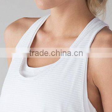MGOO Summer Style Low Cut Women Sexy Sport Wear Singlet Striped Printing Breathable Gym Tank Top photo-4
