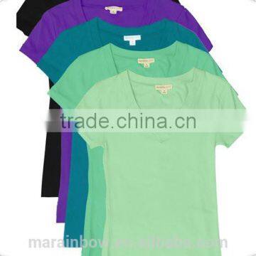 Multi Colors V Neck Tee for Women Soft Lightweight Cotton Spandex T-Shirt Cheap Wholesale Blank Design V Neck Shirts