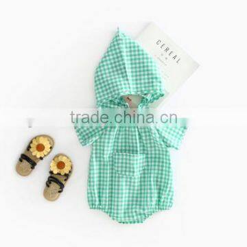Seersucker Romper And Bonnet Summer Newborn Baby Clothing Set Gingham Clothes photo-2