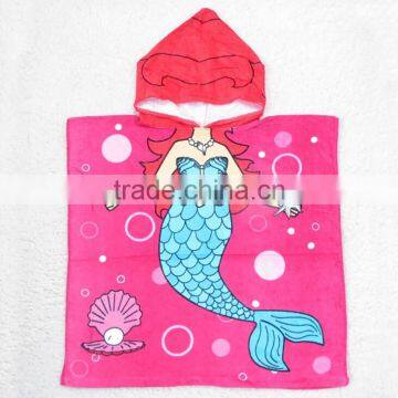 Hotsale velour printing cotton poncho towel for kids,custom terry cloth poncho hooded beach towel for promotion