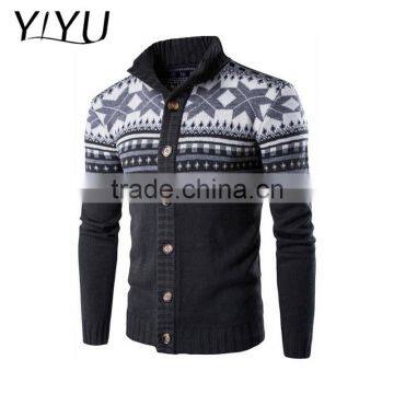 Custom cardigan winter men stand collar jacquard pattern knit christmas sweater