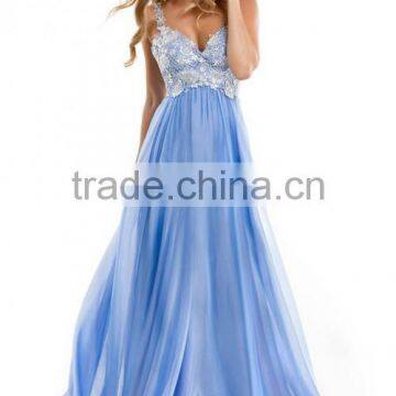 2016 Low Back Straps A Line Chiffon Prom Dress With Lace Bodice