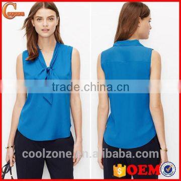 Hot Selling Fashion Crepe Blouse Knok Front Sleeveless Lady Blouse photo-1