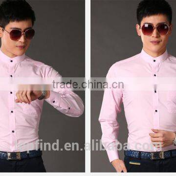 White & Pink Color Slim Fit Pattern Chinese Stand Collar Shirt for Business Man photo-4