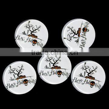 Glass Dome Seals Cabochons Round Flatback Black & White Halloween Grave Pumpkin Tree " Happy Halloween " Transparent 20mm Dia