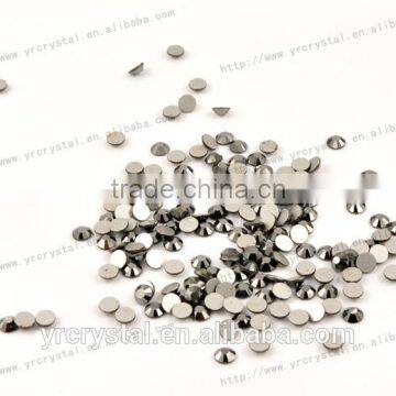 Round shape jet hematite color silver foiling crystal flat back no-hotfix