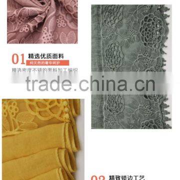New Fashion Concise Style Plain Dyed Linon Viscose Thin Flower Lace Trim Ribbon Hijab Scarf photo-6