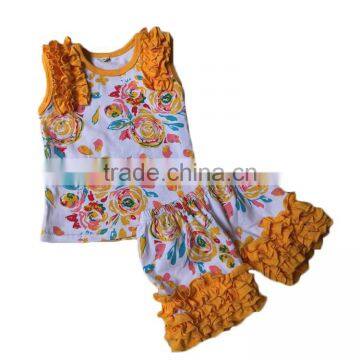 clothing kids Floral printing summer clothing yellow ruffles kids bulk organic kids clothes wholesale