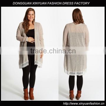 Casual Taupe Plus Size Lace Trim Maternity Cardigan