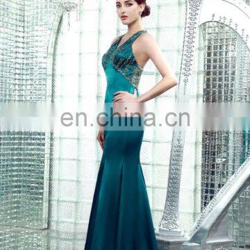 2017 Elegant Crystal Beaded Shealth Mermaid Emerald Green Evening Gown photo-4