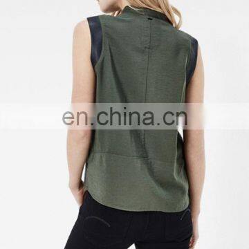 High Quality Boyfriend Sleeveless Shirt Fashion Design Women Summer Top C12811 photo-3