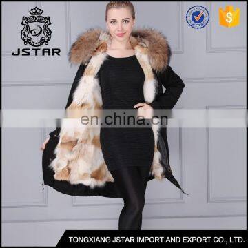 Italian fashionable hood fox fur parka coats with big fur collar