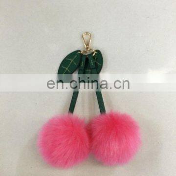 faux fur bag charm cherry pom pom fur key chain