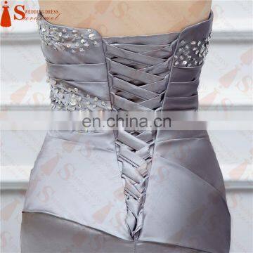 Silver Gray Bridesmaid Dresses Long Silk Satin Mermaid Shining Crystals Beaded Cheap Brides Maid Of Honor Real Photos Free Ship photo-6