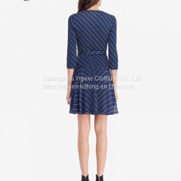 Elegant Blue Dotted V-neck Short Dress photo-2