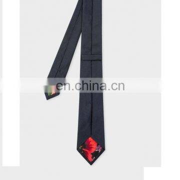 Men's Black Floral Embroidery Narrow Silk Tie photo-3