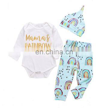 Baby Clothing Romper Outfits Autumn Winter 3 PCS Cartoon Rainbow Baby Romper Set