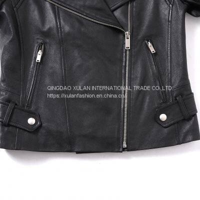 2021NEW FASHION LADIES' GENUINE SHEEPSKIN MOTORCYCLE LEATHER JACKET photo-5