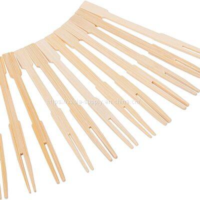 Wood Two-Prong Cocktail Forks Wooden BBQ Snack Forks 3.5 Inch Natural Bamboo photo-3