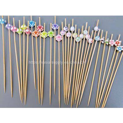 Fashionable Colorful Bamboo Bead Skewers Different Shaped Decorative Fruit Skewers For Party