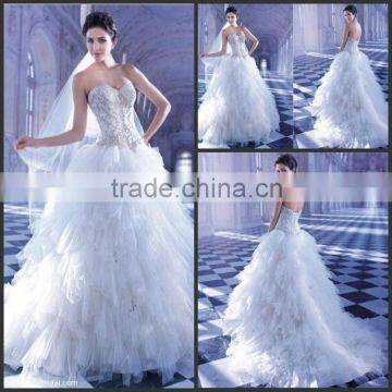 2014 New Style Long Ball Gown Ruffled Cheap Wedding Dress