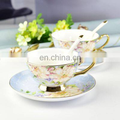 Gold-painted bone china European ceramic afternoon tea coffee cup set with gold handle