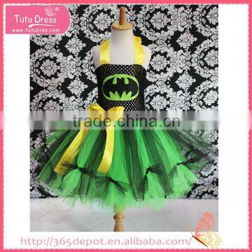 Fluffy green devil pattern black voile gauze dress halloween costume