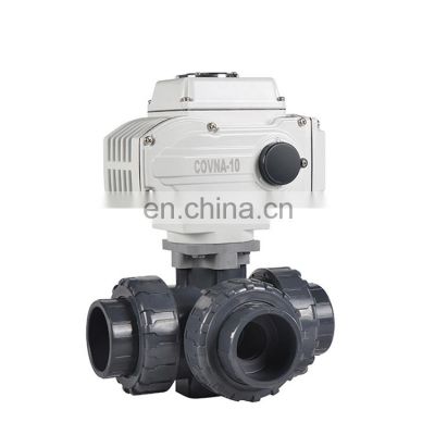 Three Ways Threaded UPVC Plastic Motorized Electric Ball Valve True Union Fitting DC24V ON OFF Ty[e