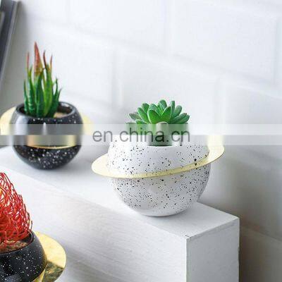 New Arrival European Style Ceramic Circle Flower Plant Pot Garden Home Decoration And Succulent Design Planter With Metal Band