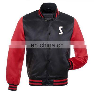 SW-VJ 204 Two Tone Multi colors Classic Satin Letterman Bomber jacket for men manufacturer