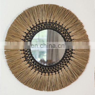 Best Seller Boho Seagrass Round Mirror Bohemian Art Decor Manufacturer Vietnam Cheap Wholesale