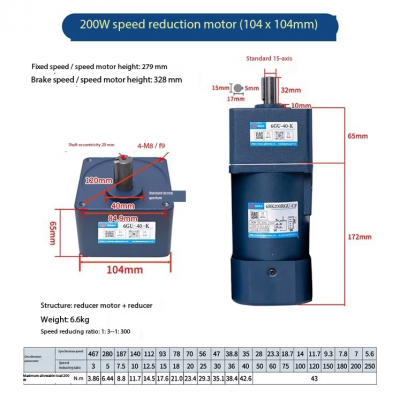 200W Constant Speed Motor 110V 220V Micro AC Gear Motor 1400rpm Maximum Load 440KG