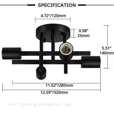 Industrial 4 Light Ceiling Fixture Farmhouse Lighting Matte Black Sputnik Pendant for Kitchen Bedroom Living Room Entrance photo-5