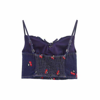 Spring New Product: Cross Border Women's Clothing Street Fashion Embroidered Short Washed Cowboy Strap Top From Europe and America photo-2