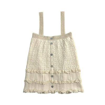 Hollow knit ethnic new 2025 vest top with lace decoration and mesh jacquard knitting