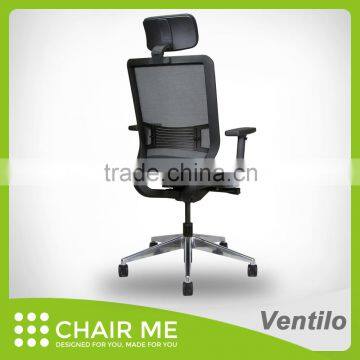 Ventilo office chair, black mesh chair, adjustable headrest, black bracket, adjustable seat, armrest, lumbar, aluminum base