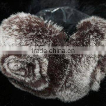 Real Rabbit Fur Earmuff With Flowers Pattern Winter Ladies Earfmuff