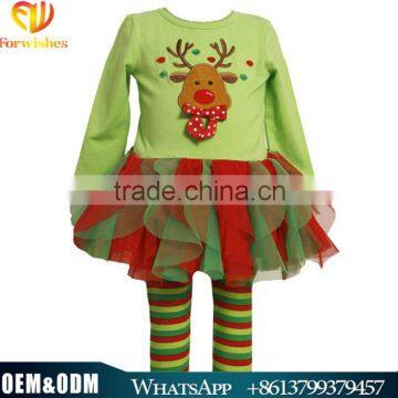 Latest autumn clothing sets wholesale boutique long sleeve top with red ruffles and stripe pants girls christmas sets