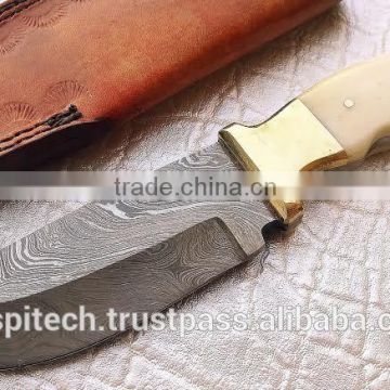 Fixed blade brass booster Custom Damascus Hunting knife Full tang