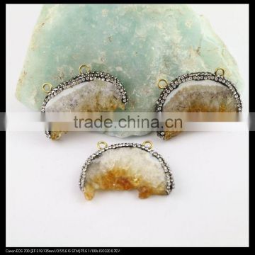 LFD-0083P ~ Wholesale Natural Topaz Druzy Slice Pendant Crystal Rhinestone Paved Topaz Quartz Gemstone Jewelry Pendants