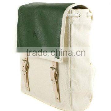 Green Leather with white canvas Backpack